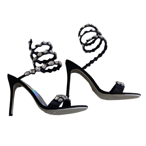 Cape Robbin Women Rhinestone Jewel Spiral Black ankle wrap strap heels - Picture 4 of 8